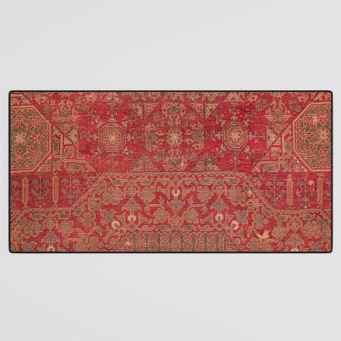 Bohemian Medallion II // 15th Century Old Distressed Red Green Colorful Ornate Accent Rug Pattern Desk Mat Gallery Image 3