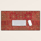 Bohemian Medallion II // 15th Century Old Distressed Red Green Colorful Ornate Accent Rug Pattern Desk Mat Gallery Image 1