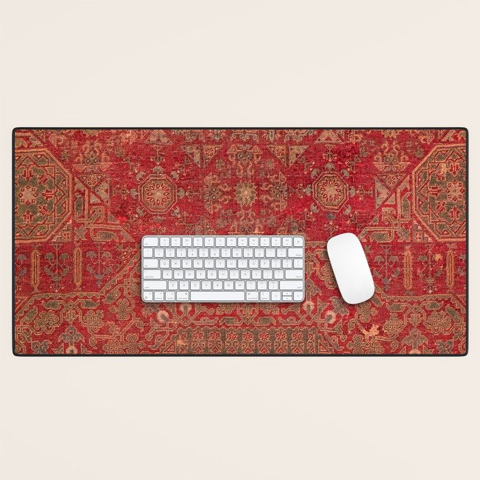 Bohemian Medallion II // 15th Century Old Distressed Red Green Colorful Ornate Accent Rug Pattern Desk Mat Gallery Image 1