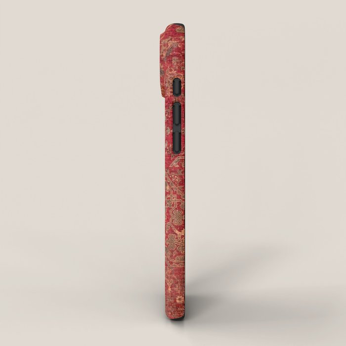 Bohemian Medallion II // 15th Century Old Distressed Red Green Colorful Ornate Accent Rug Pattern iPhone Case Gallery Image 2