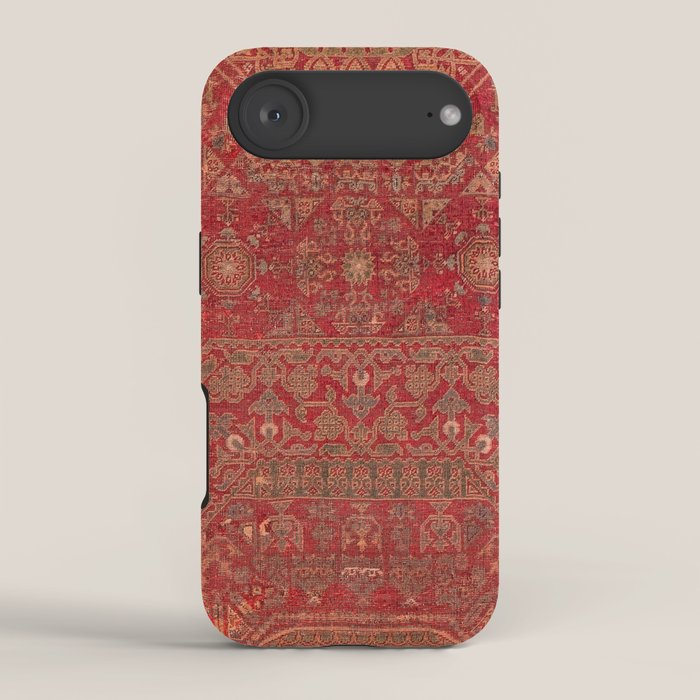 Bohemian Medallion II // 15th Century Old Distressed Red Green Colorful Ornate Accent Rug Pattern iPhone Case Gallery Image 2