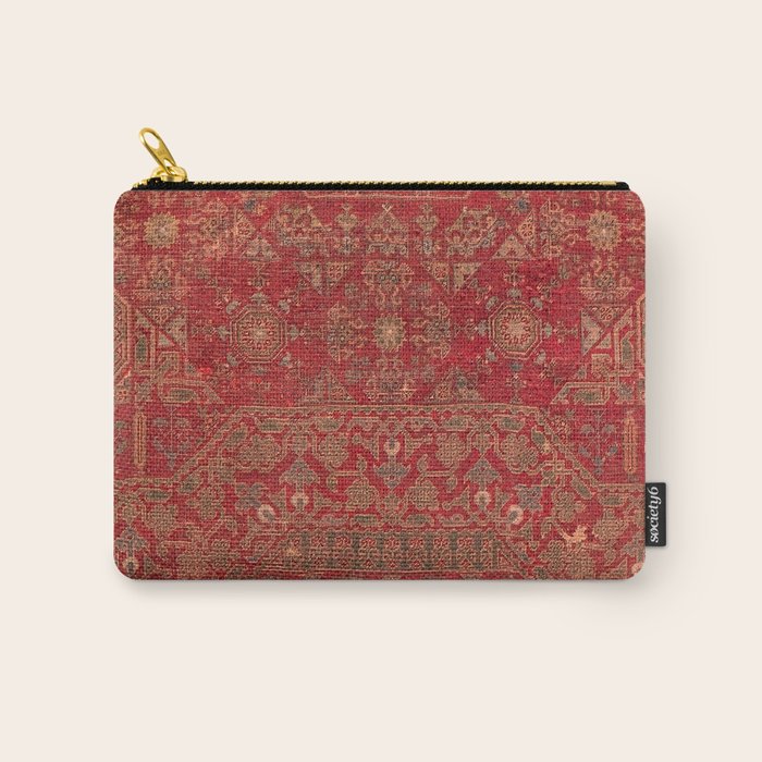 Bohemian Medallion II // 15th Century Old Distressed Red Green Colorful Ornate Accent Rug Pattern Carry All Pouch Gallery Image 1