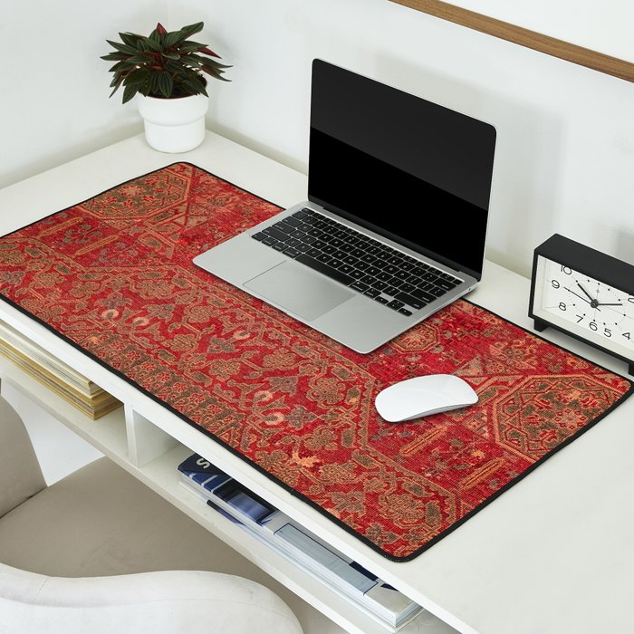 Bohemian Medallion II // 15th Century Old Distressed Red Green Colorful Ornate Accent Rug Pattern Desk Mat Gallery Image 2