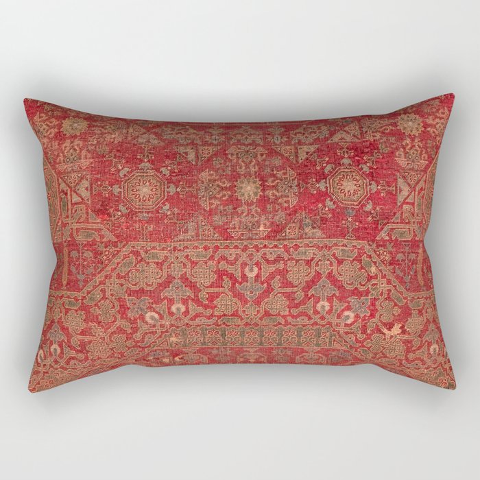 Bohemian Medallion II // 15th Century Old Distressed Red Green Colorful Ornate Accent Rug Pattern Rectangular Pillow