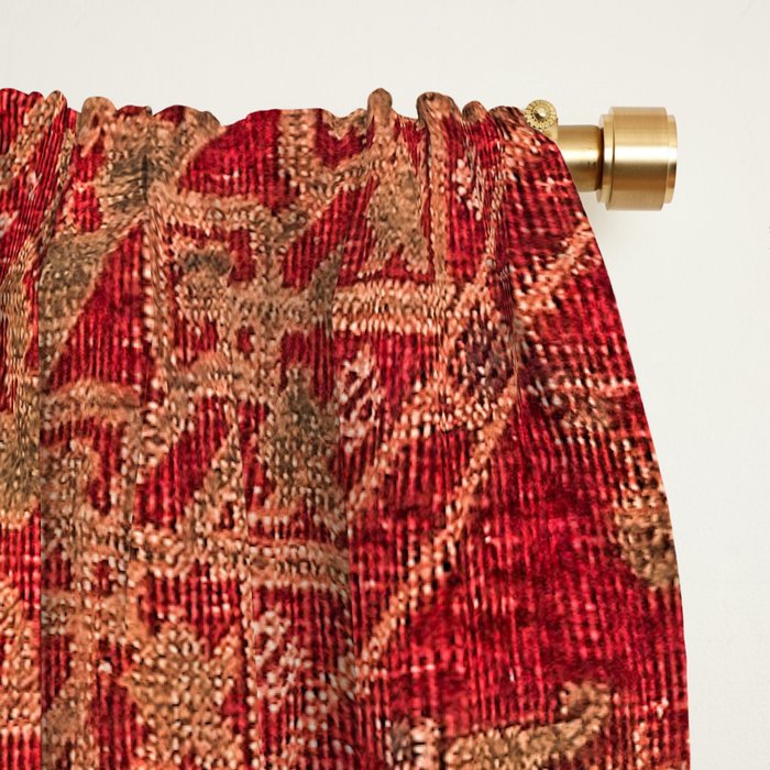 Bohemian Medallion II // 15th Century Old Distressed Red Green Colorful Ornate Accent Rug Pattern Window Curtain Gallery Image 2