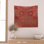 Bohemian Medallion II // 15th Century Old Distressed Red Green Colorful Ornate Accent Rug Pattern Wall Tapestry Gallery Image 2