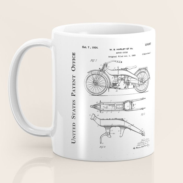 Harley Motorcycle Patent - Harley Bike Art - Black Chalkboard Coffee Mug Gallery Image 3