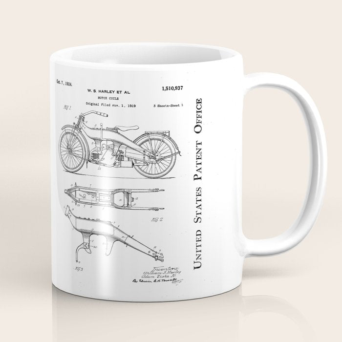 Harley Motorcycle Patent - Harley Bike Art - Black Chalkboard Coffee Mug Gallery Image 1