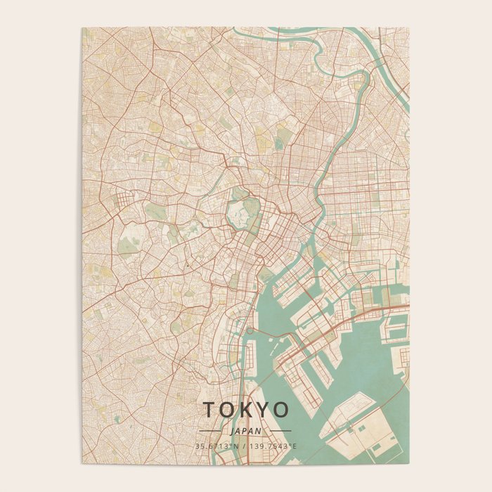 Tokyo, Japan - Vintage Map Poster Gallery Image 1