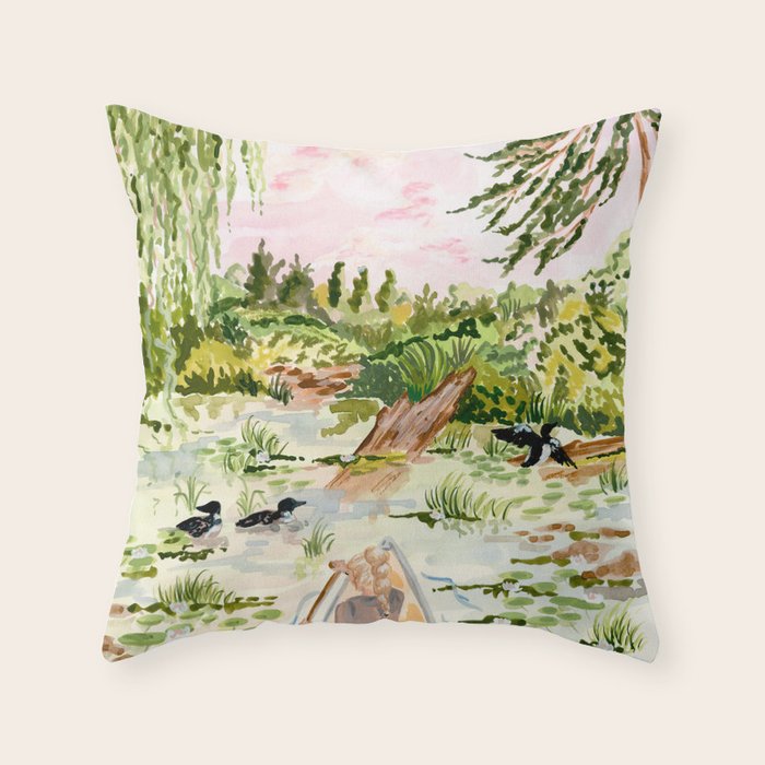 Canoeing on the Pond Throw Pillow Gallery Image 2