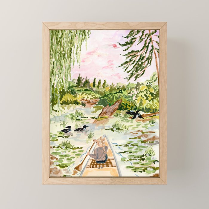 Canoeing on the Pond Mini Art Print Gallery Image 1