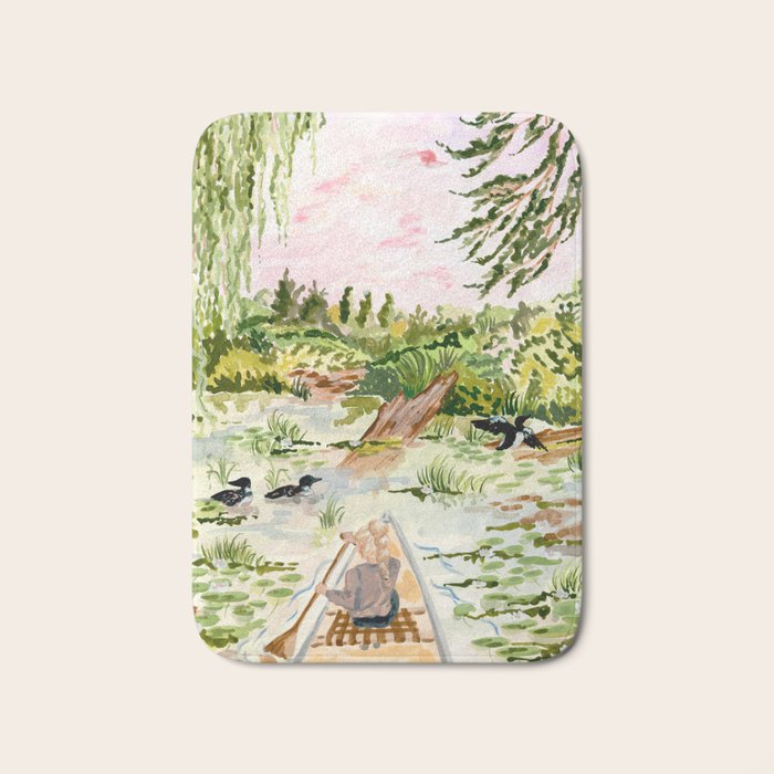Canoeing on the Pond Bath Mat Gallery Image 1