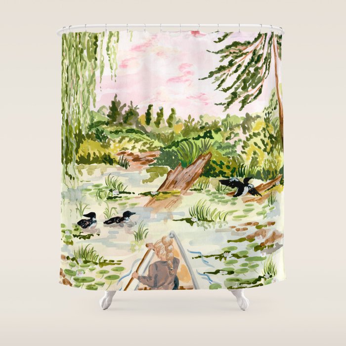 Canoeing on the Pond Shower Curtain Gallery Image 1