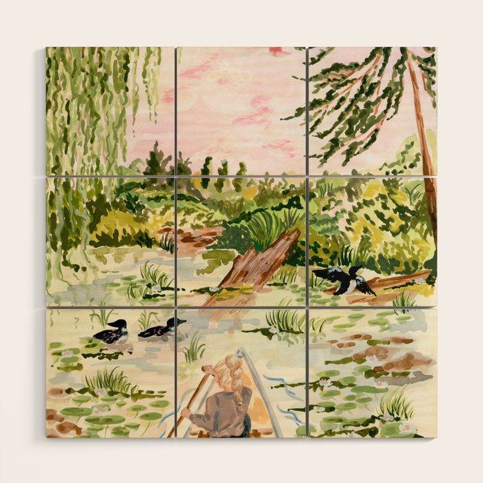 Canoeing on the Pond Wood Wall Art Gallery Image 1