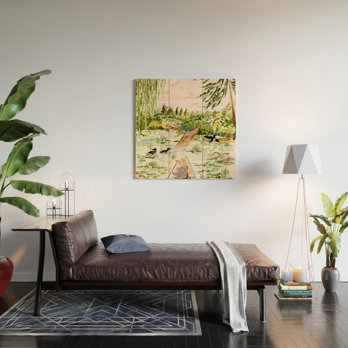 Canoeing on the Pond Wood Wall Art Gallery Image 2