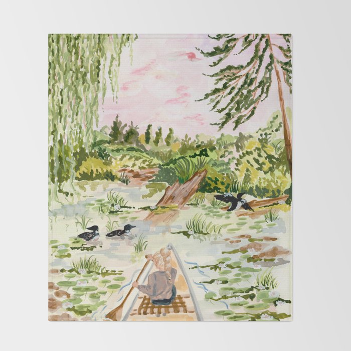 Canoeing on the Pond Throw Blanket Gallery Image 2