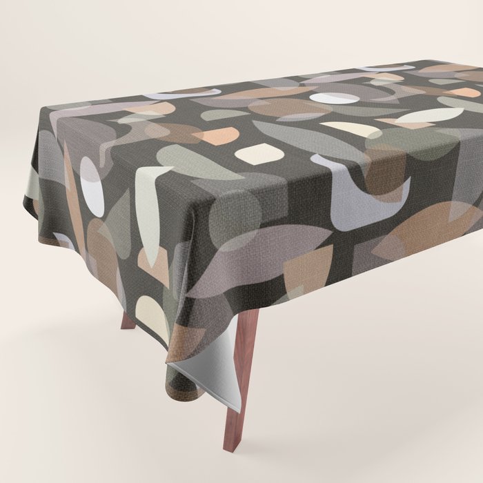 Modern Abstract Geometric Neutral Dark Earthy Tones with Natural Fabric Texture Tablecloth Gallery Image 1