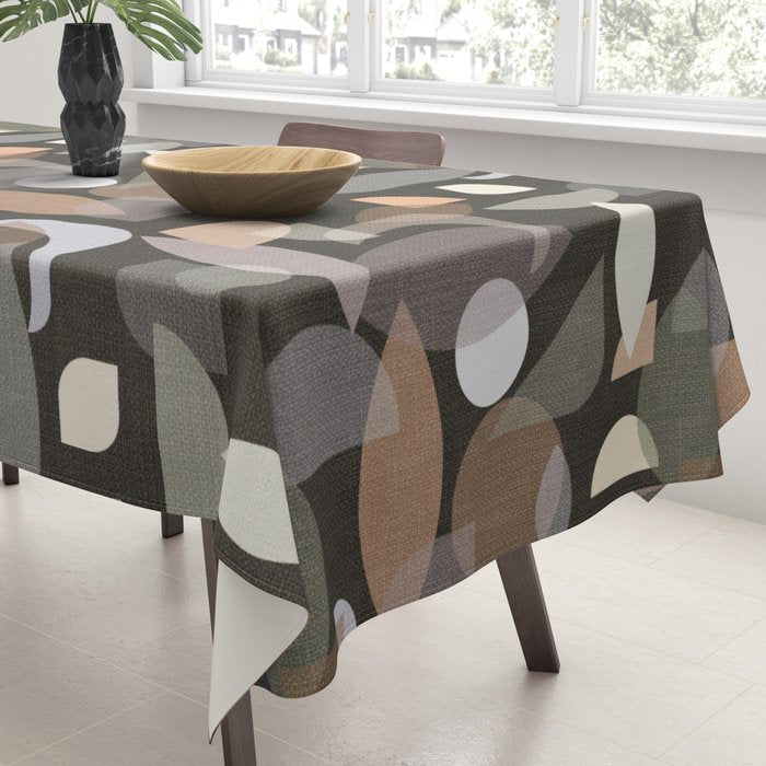 Modern Abstract Geometric Neutral Dark Earthy Tones with Natural Fabric Texture Tablecloth Gallery Image 3