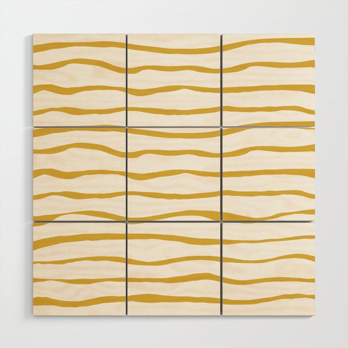 Organic Paper Stripes in Light Mustard and White Wood Wall Art Gallery Image 1