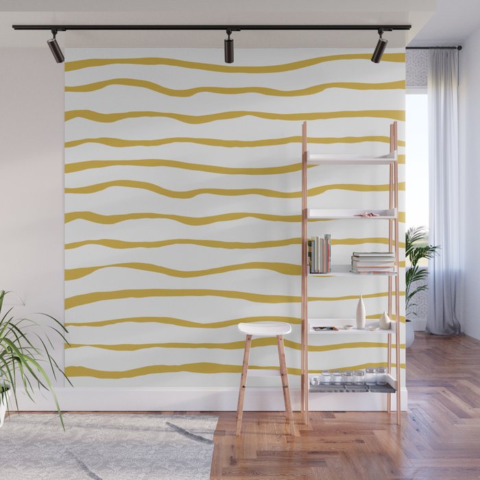 Organic Paper Stripes in Light Mustard and White Wall Mural Gallery Image 1