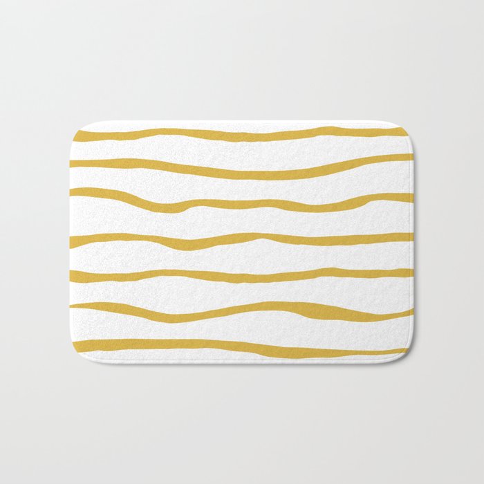 Organic Paper Stripes in Light Mustard and White Bath Mat Gallery Image 1