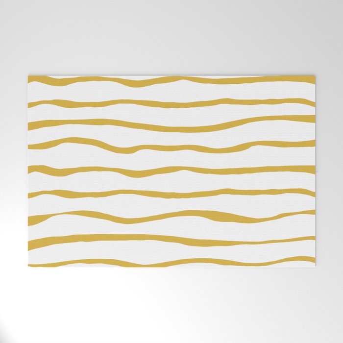 Organic Paper Stripes in Light Mustard and White Welcome Mat Gallery Image 1
