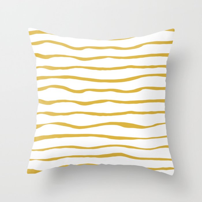 Organic Paper Stripes in Light Mustard and White Throw Pillow Gallery Image 1
