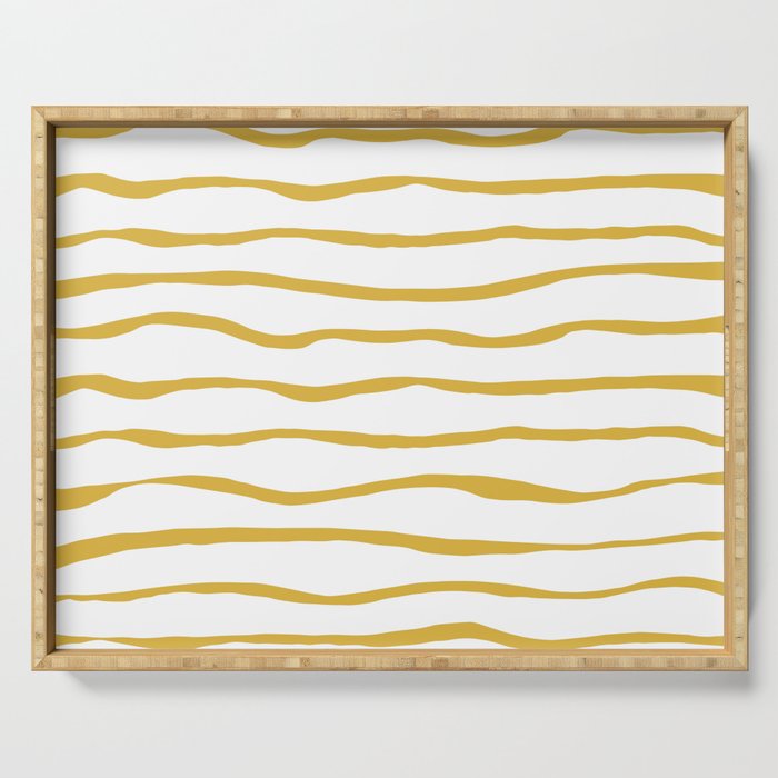 Organic Paper Stripes in Light Mustard and White Serving Tray Gallery Image 1
