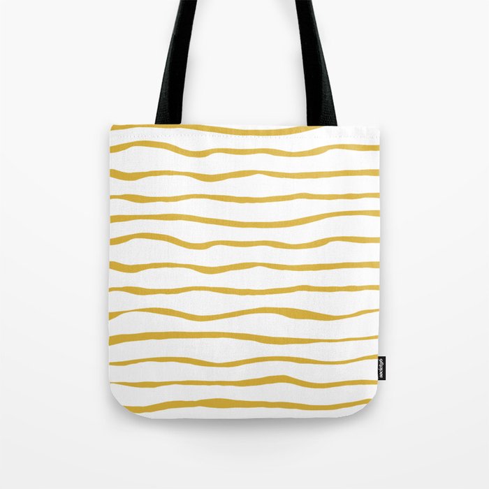 Organic Paper Stripes in Light Mustard and White Tote Bag Gallery Image 1