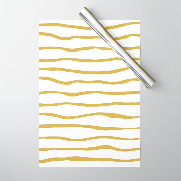 Organic Paper Stripes in Light Mustard and White Wrapping Paper Gallery Image 1