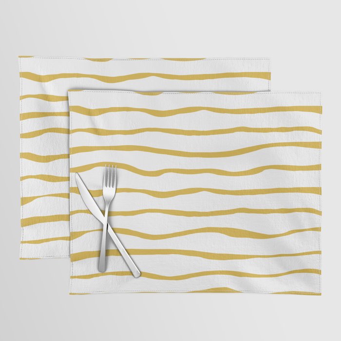 Organic Paper Stripes in Light Mustard and White Placemat Gallery Image 1