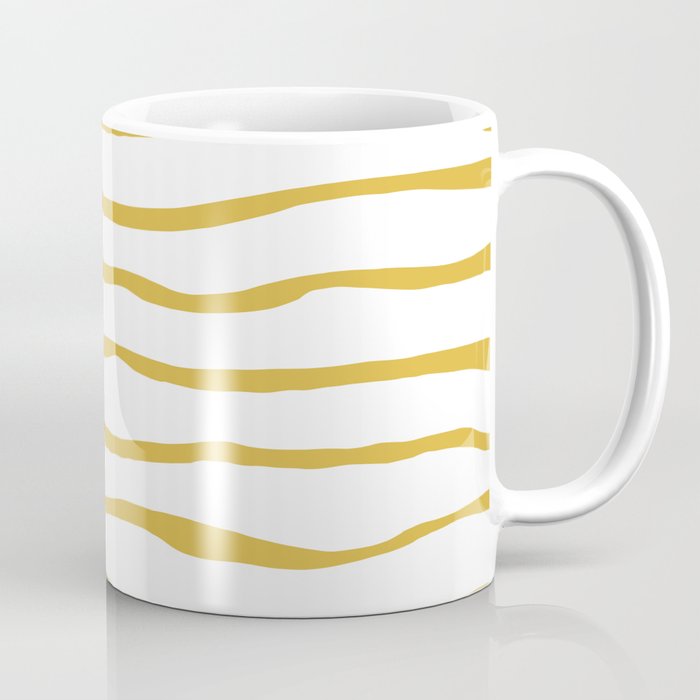 Organic Paper Stripes in Light Mustard and White Coffee Mug Gallery Image 1