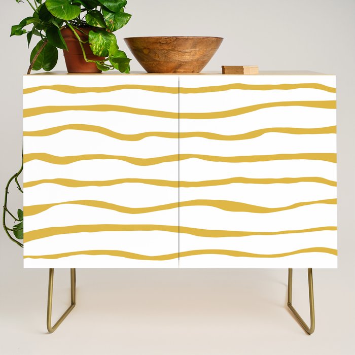 Organic Paper Stripes in Light Mustard and White Credenza Gallery Image 1