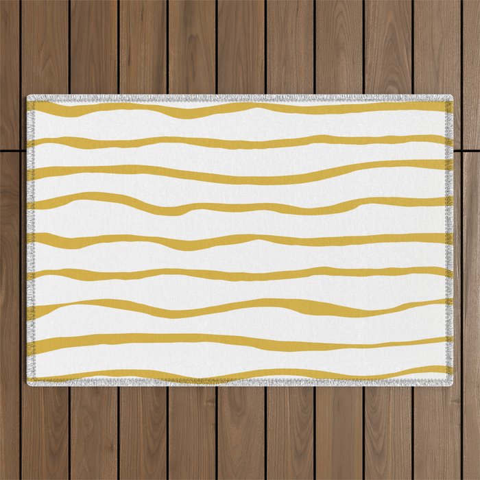 Organic Paper Stripes in Light Mustard and White Outdoor Rug Gallery Image 1