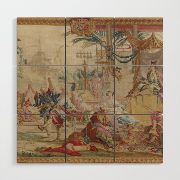 Antique 18th Century Chinoiserie Dance French Tapestry by Francois Boucher Wood Wall Art Gallery Image 1