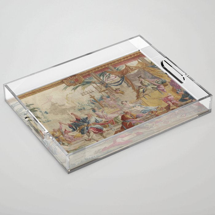 Antique 18th Century Chinoiserie Dance French Tapestry by Francois Boucher Acrylic Tray Gallery Image 1