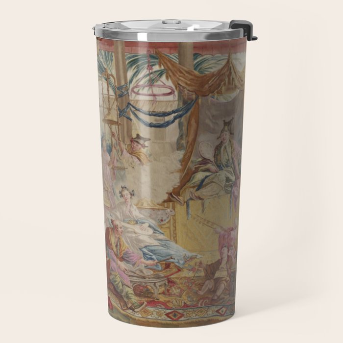 Antique 18th Century Chinoiserie Dance French Tapestry by Francois Boucher Travel Mug Gallery Image 2