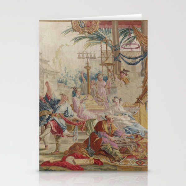 Antique 18th Century Chinoiserie Dance French Tapestry by Francois Boucher Stationery Card Gallery Image 1