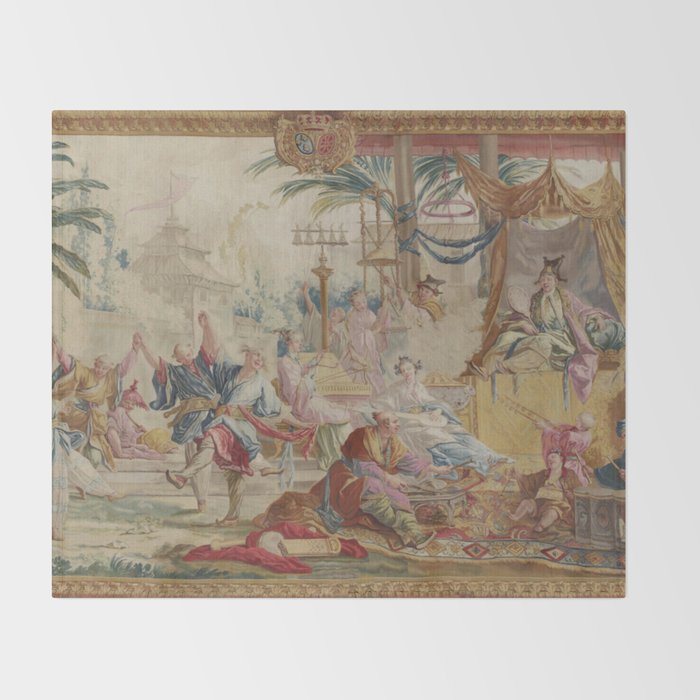 Antique 18th Century Chinoiserie Dance French Tapestry by Francois Boucher Throw Blanket Gallery Image 2