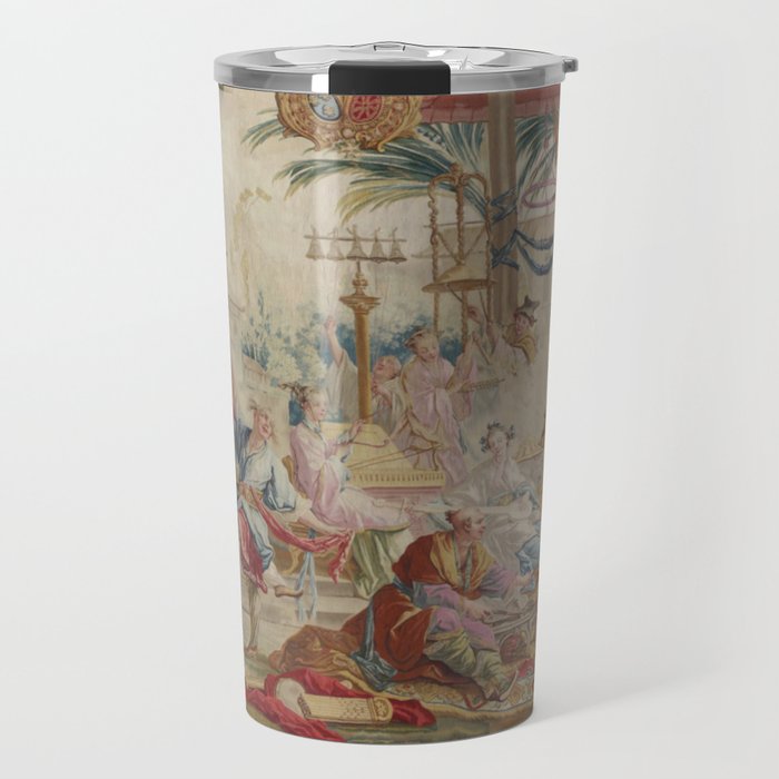 Antique 18th Century Chinoiserie Dance French Tapestry by Francois Boucher Travel Mug Gallery Image 1