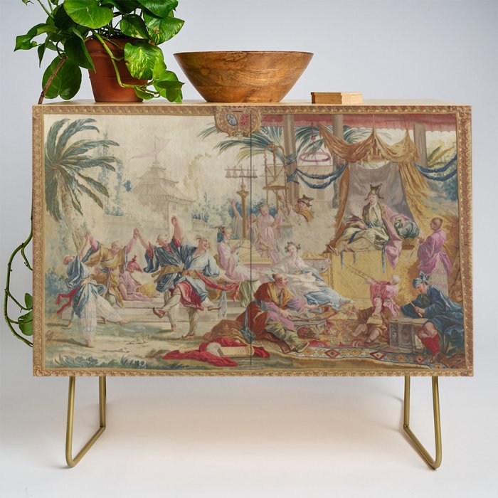 Antique 18th Century Chinoiserie Dance French Tapestry by Francois Boucher Credenza Gallery Image 1
