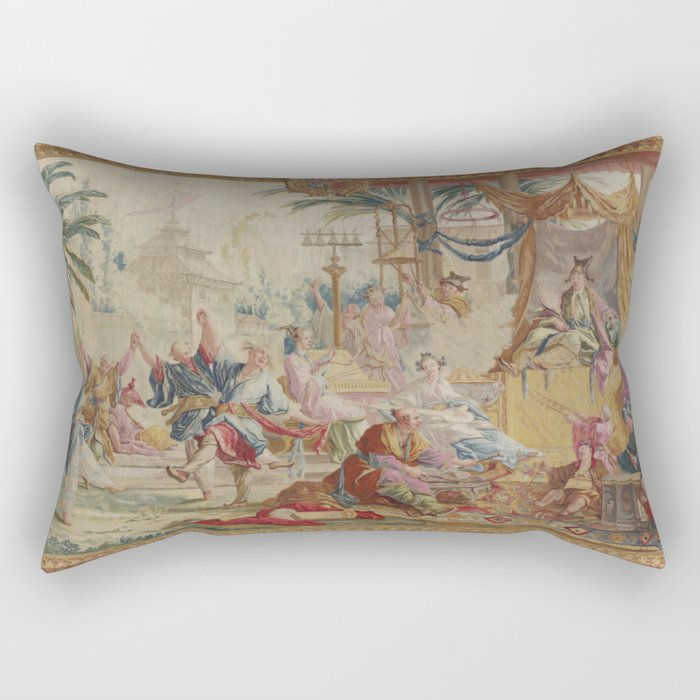 Antique 18th Century Chinoiserie Dance French Tapestry by Francois Boucher Rectangular Pillow Gallery Image 2