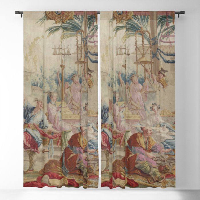Antique 18th Century Chinoiserie Dance French Tapestry by Francois Boucher Window Curtain Gallery Image 5