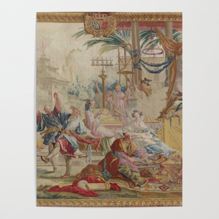 Antique 18th Century Chinoiserie Dance French Tapestry by Francois Boucher Poster Gallery Image 4