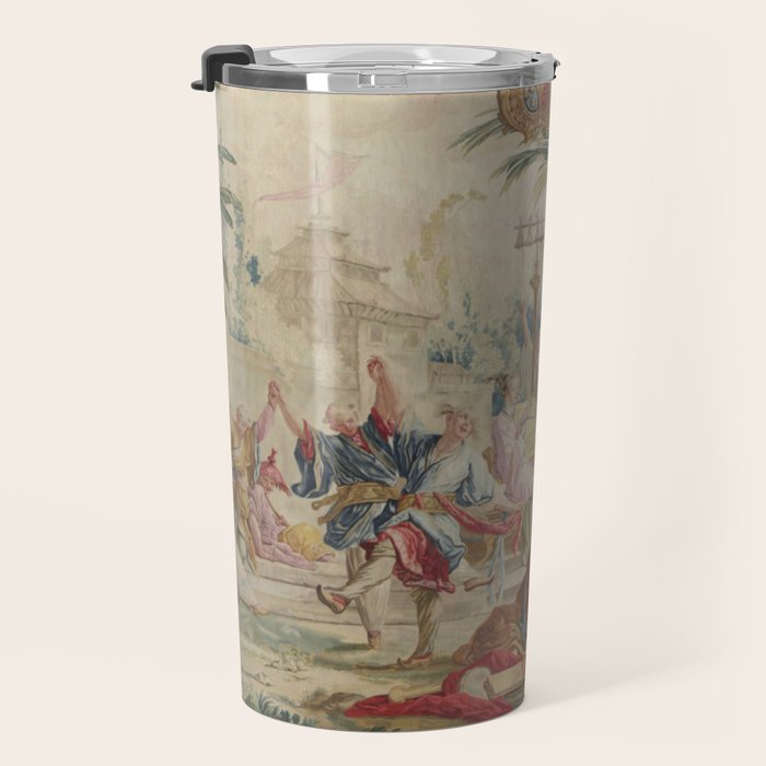 Antique 18th Century Chinoiserie Dance French Tapestry by Francois Boucher Travel Mug Gallery Image 3