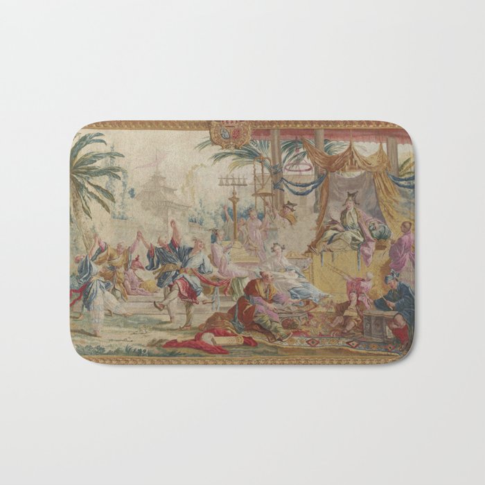 Antique 18th Century Chinoiserie Dance French Tapestry by Francois Boucher Bath Mat Gallery Image 1