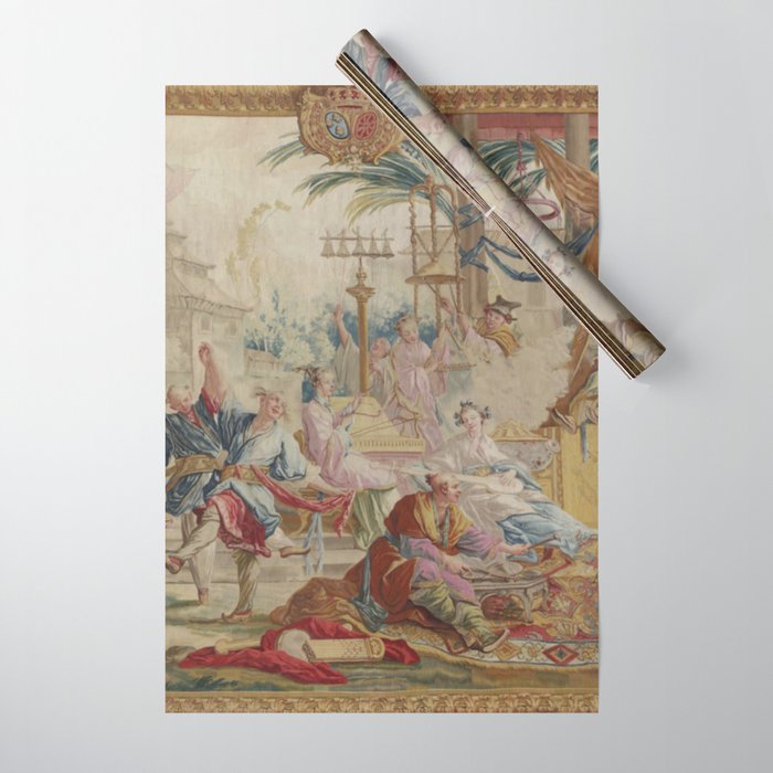 Antique 18th Century Chinoiserie Dance French Tapestry by Francois Boucher Wrapping Paper Gallery Image 1