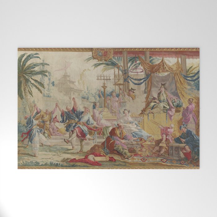 Antique 18th Century Chinoiserie Dance French Tapestry by Francois Boucher Welcome Mat Gallery Image 1