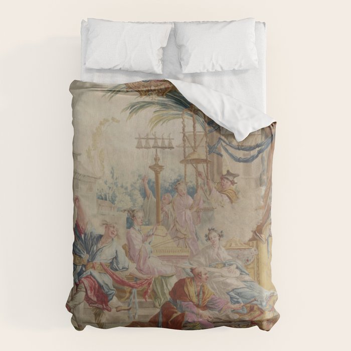 Antique 18th Century Chinoiserie Dance French Tapestry by Francois Boucher Duvet Cover Gallery Image 1