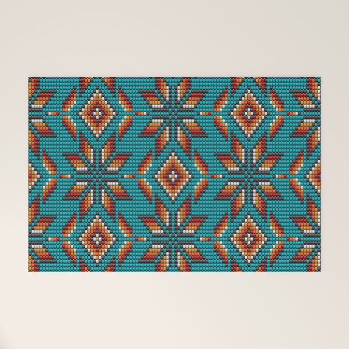Modern colorful beaded boho aztec kilim pattern on teal Welcome Mat Gallery Image 1
